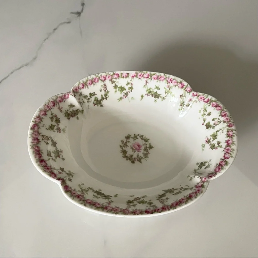 Pink Rose with Ivy Small Serving Bowl - Haviland Limoges